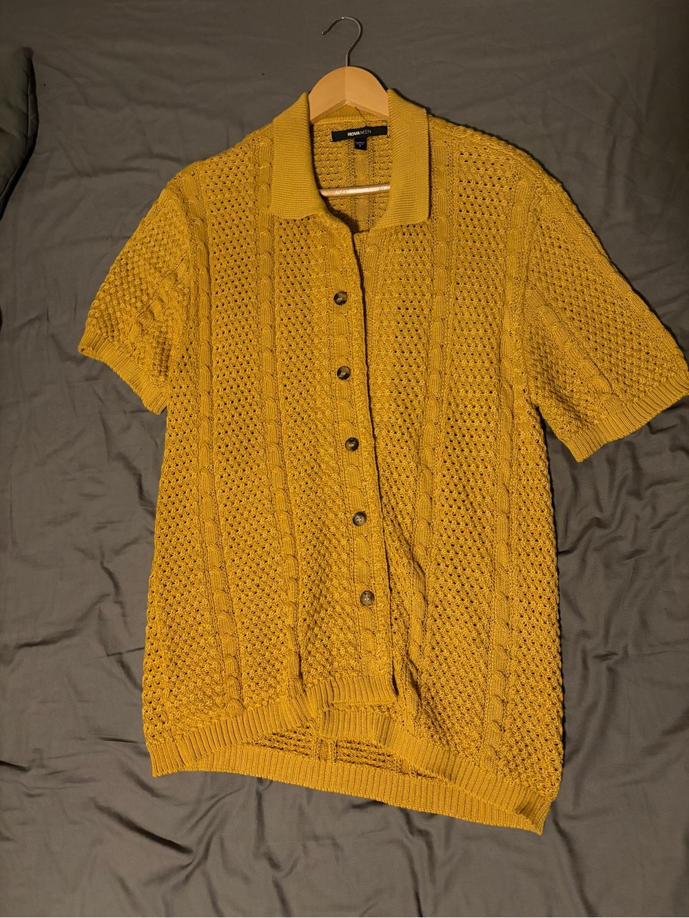 Fashion Nova Mustard Open-Weave Knit Cardigan